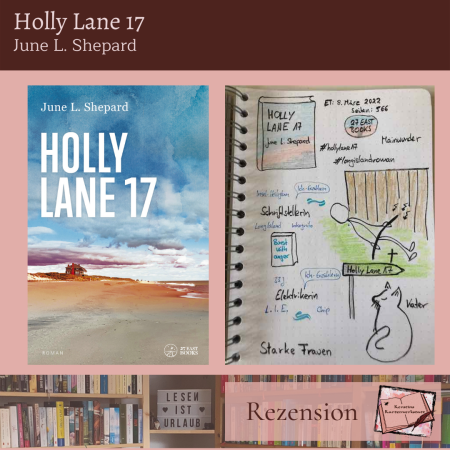 Cover und Sketchnotes zur Rezension von: Holly Lane 17 von June L. Shepard
