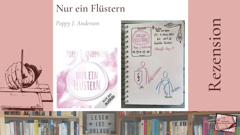 Beitragsbild mit Sketchnotes zum Hörbuch: Nur ein Flüstern von Poppy J Anderson