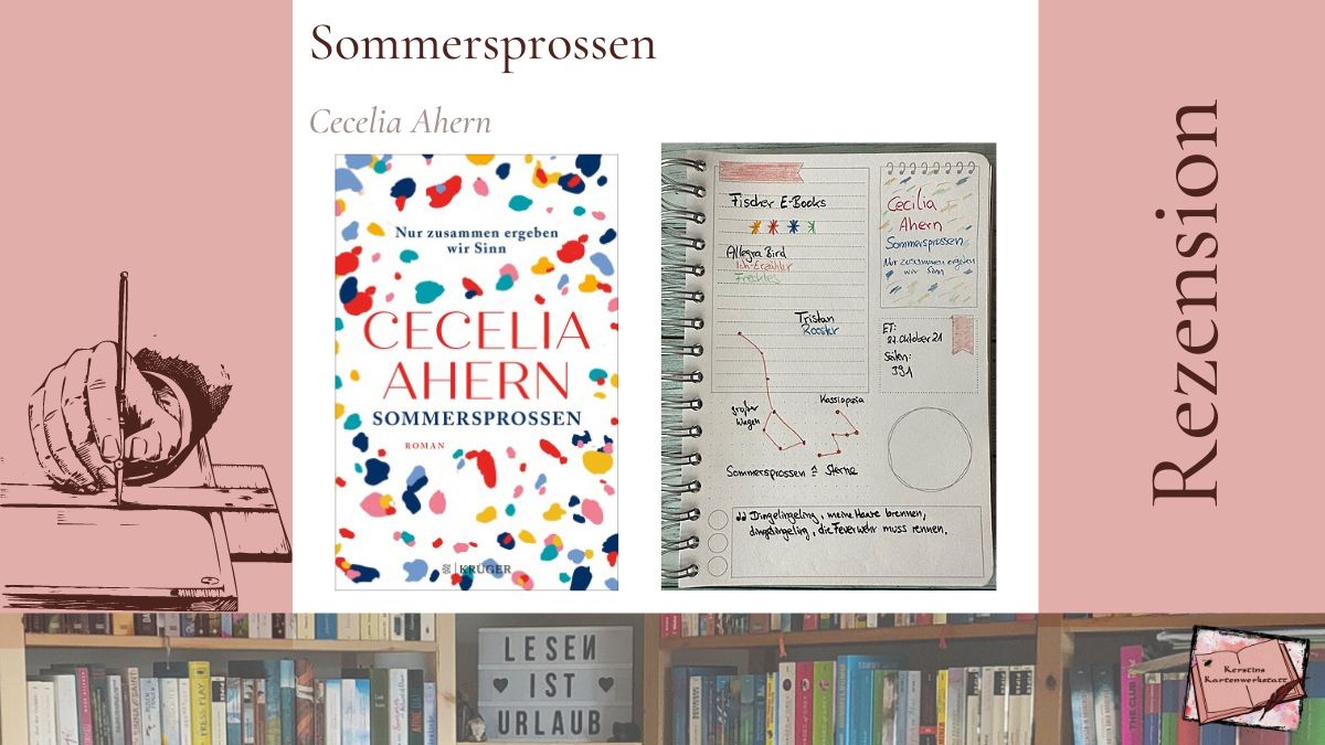 Beitragsbild mit Cover und Sketchnotes zur Rezension von Sommersprossen von Cecelia Ahern aus dem Fischer Verlag